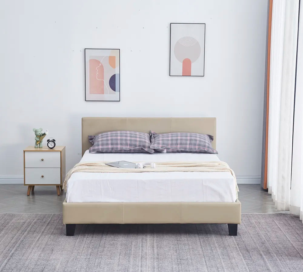 Lit 2 places MELBOURNE simili cuir TAUPE 160x200 cm avec sommier intégré