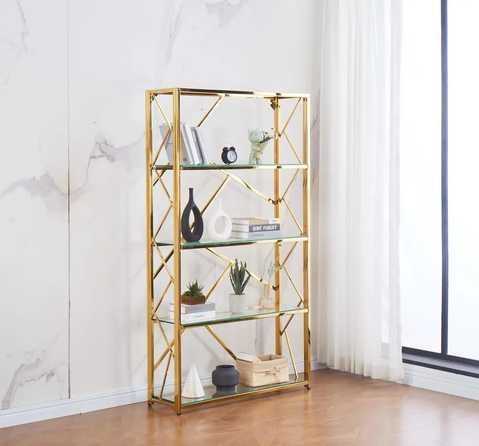 Bibliothèque GEOMAG GOLD 4 étagères en verre transparent