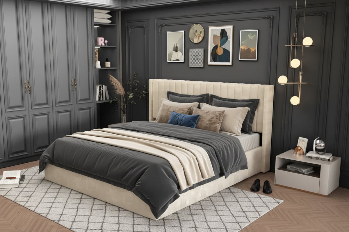 LIT DOUBLE COFFRE CAMILLE 160x200CM #couleur_beige