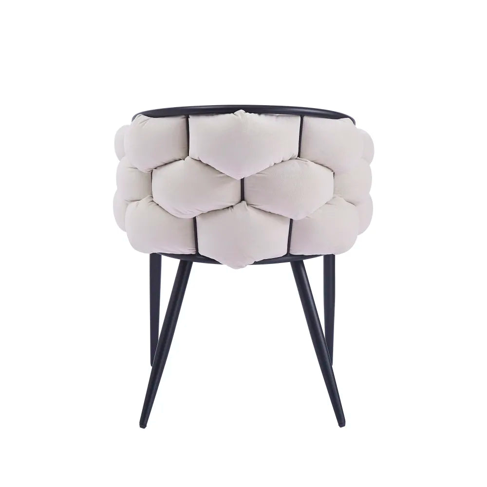 Lot 2 Chaises Salle à Manger Ballon Velours Beige Pieds Métal Noir 65x68x78cm