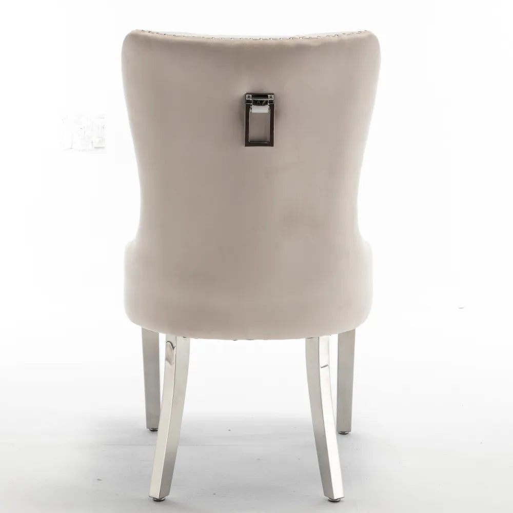Lot de 2 chaises POIGNEE Clouté en velours pied chromé - Beige