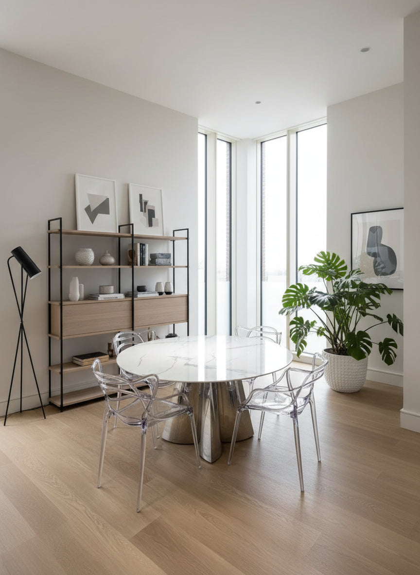 Table à manger CAPUCINE Chrome Marbre blanc