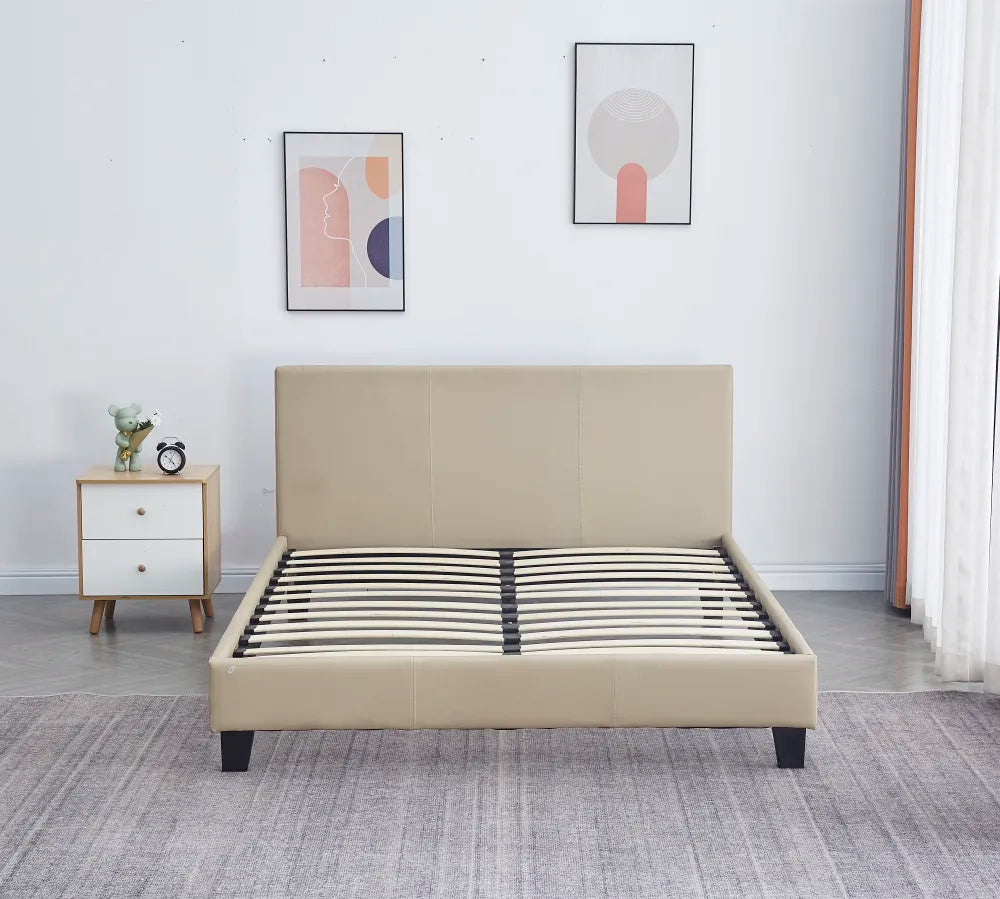Lit 2 places MELBOURNE simili cuir TAUPE 160x200 cm avec sommier intégré