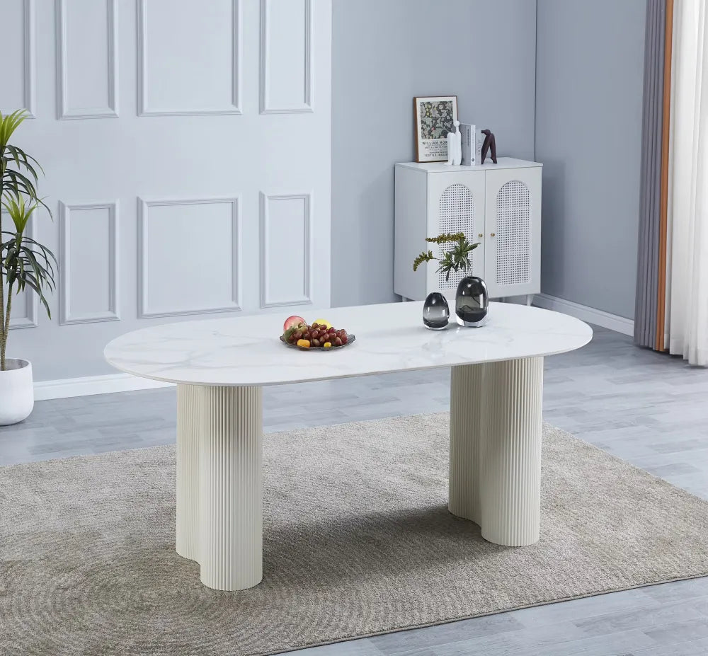 Table à manger 180 cm céramique effet marbre blanc pieds métal - VENEZIA