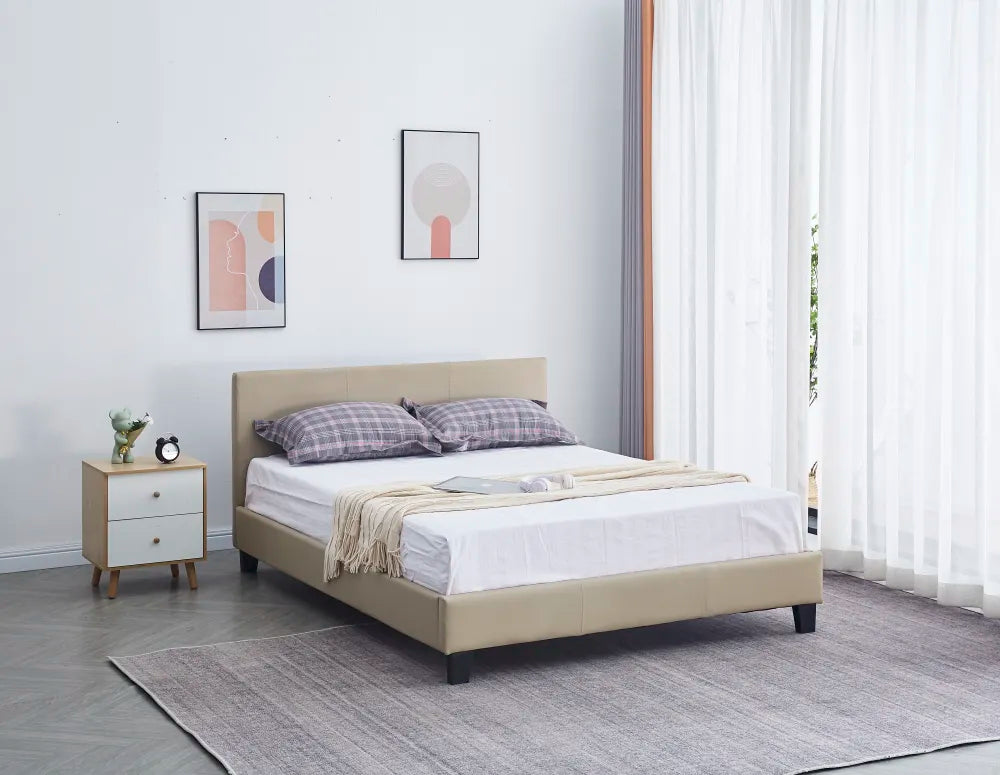 Lit 2 places MELBOURNE simili cuir TAUPE 160x200 cm avec sommier intégré