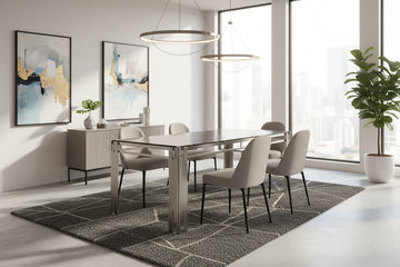 Table à manger XXL FLUTE Chrome Plateau en verre Marbré 180 cm #couleur_marbré-noir
