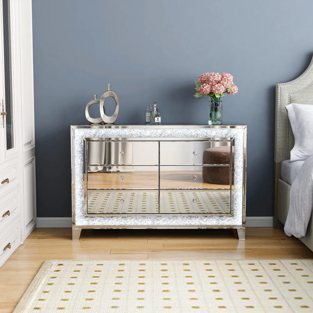Commode Miroir et LED 6 tiroirs