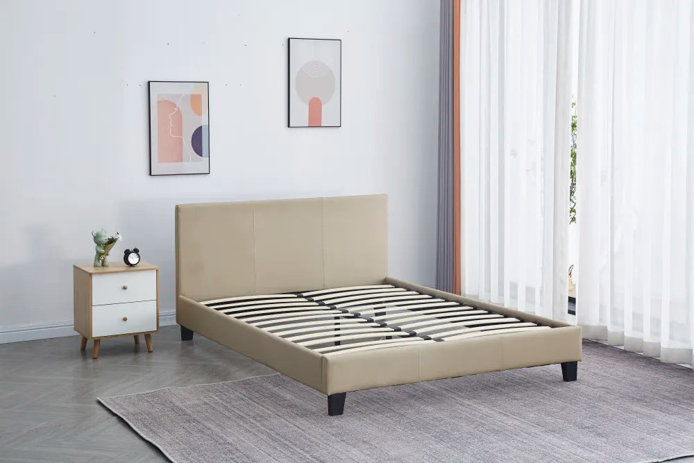 Lit 2 places MELBOURNE simili cuir TAUPE 160x200 cm avec sommier intégré