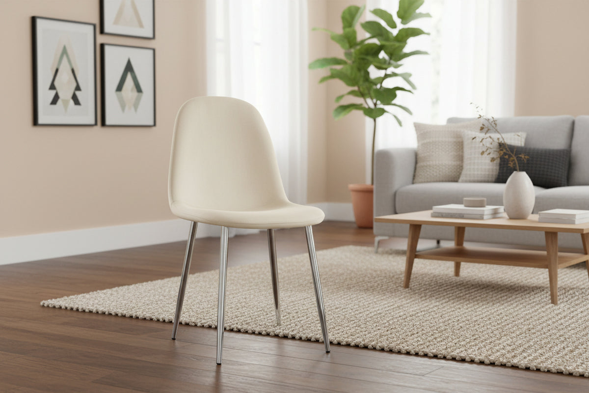 Lot de 4 chaises scandinaves velours beige pieds chrome 43,5x40x87 cm
