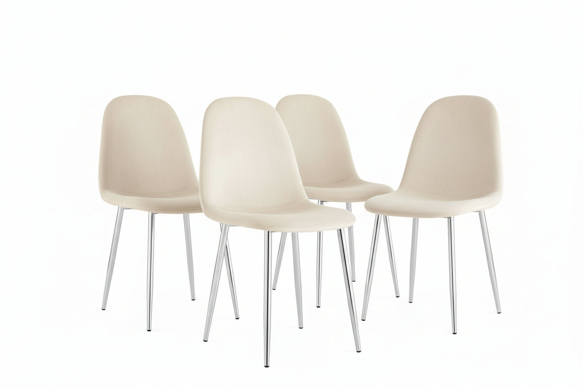 Lot de 4 chaises scandinaves velours beige pieds chrome 43,5x40x87 cm