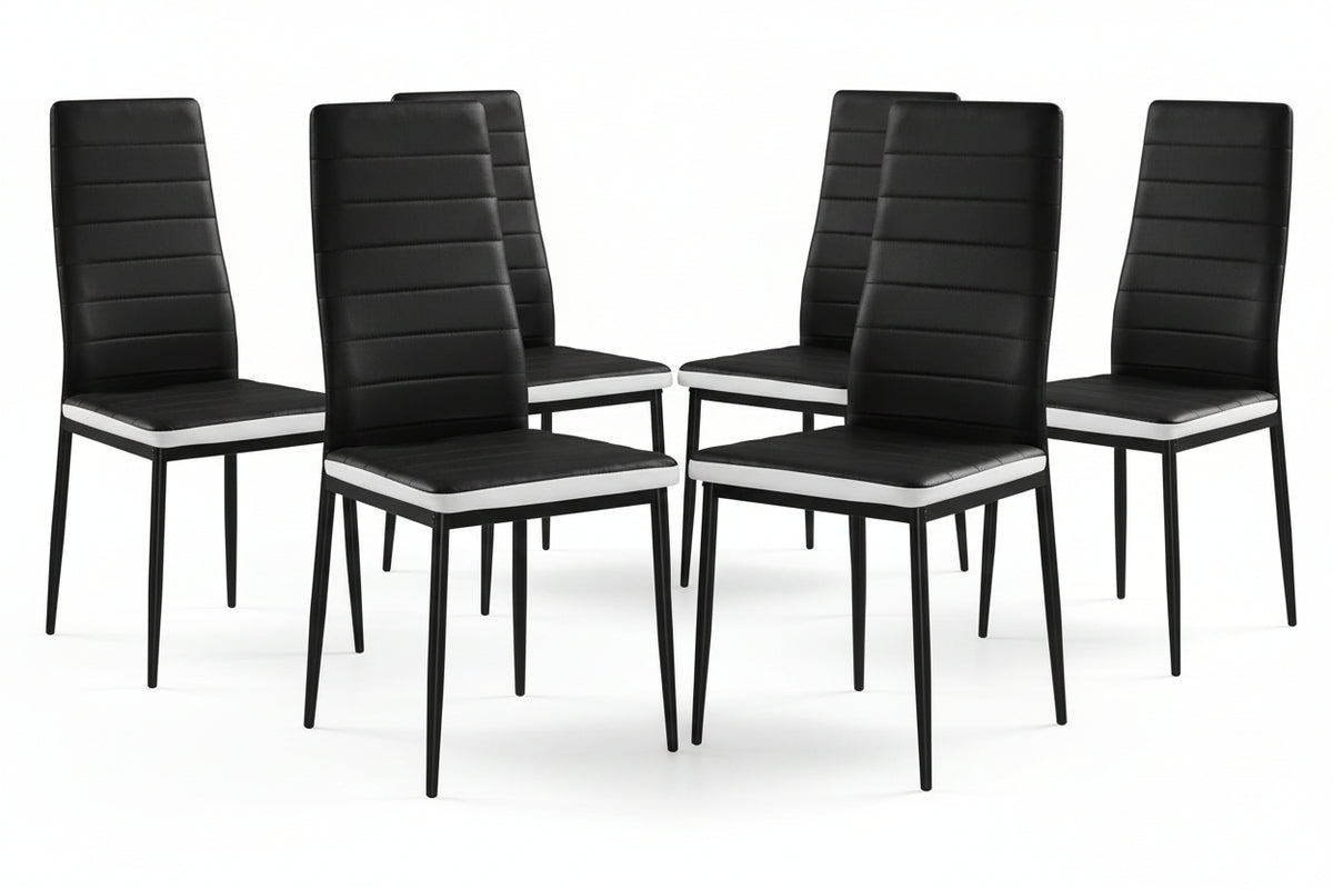 Lot 6 chaises simili cuir noir blanc pieds métal 52x45x90 cm TOLIA