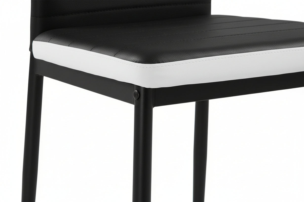 Lot 6 chaises simili cuir noir blanc pieds métal 52x45x90 cm TOLIA
