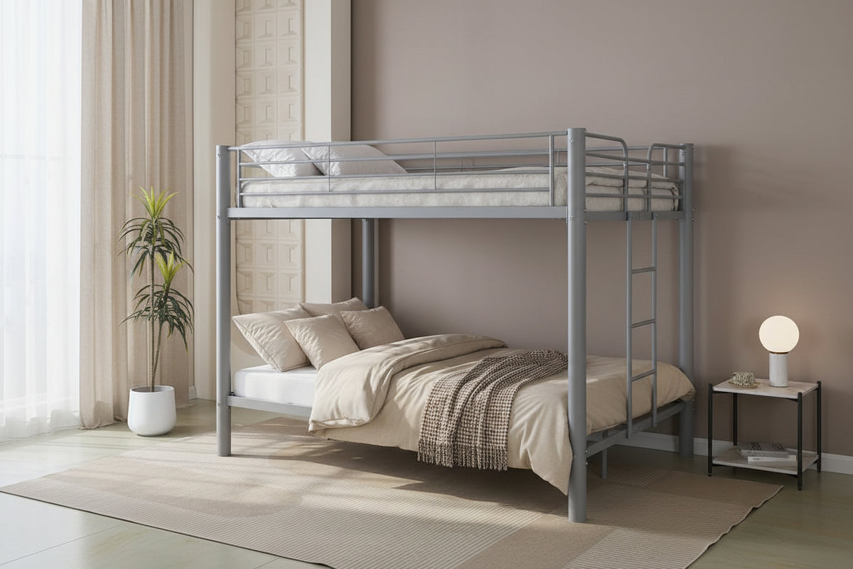 Lit superposé métal gris 4 places 140x190 cm + matelas et sommier inclus  COLOSSE