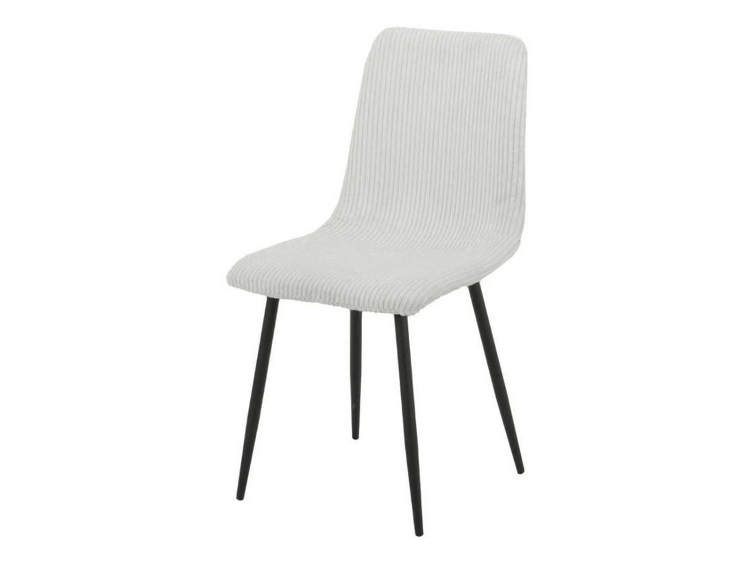 Lot 4 Chaises Salle à Manger Bobby Velours Côtelé Blanc Cassé Pieds Métal Noir 52x44x87cm