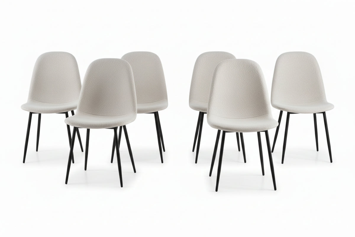 Lot de 6 chaises scandinaves velours blanc doudou pieds métal noir 44x50x87 cm
