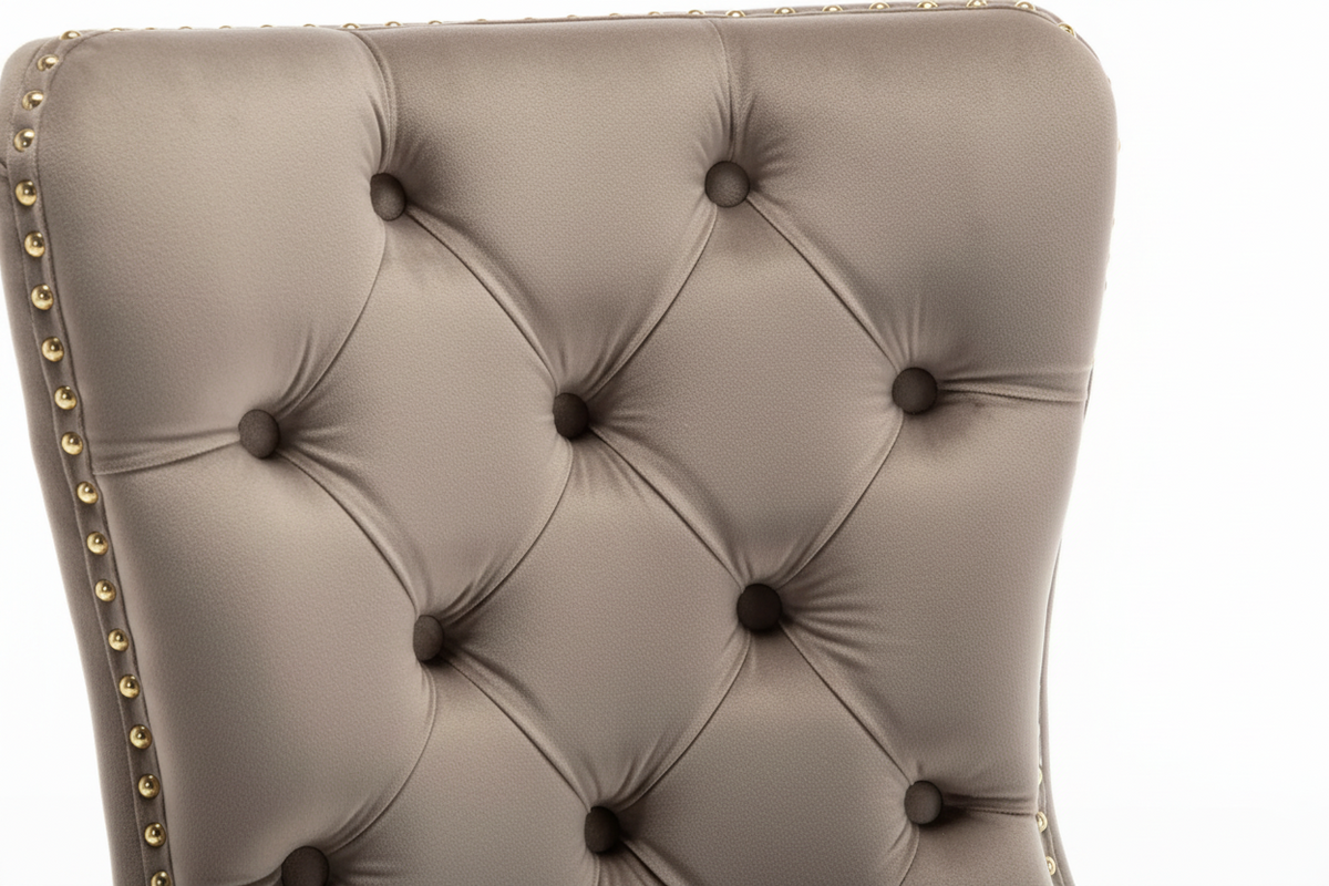 Lot 2 Chaises Salle à Manger Velours Moka Cloutées Pieds Gold POIGNÉE