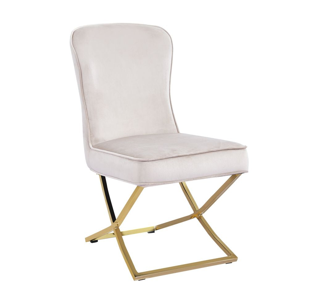 Lot 4 Chaises Salle à Manger Gabrielle Velours Beige Capitonné Pieds Gold