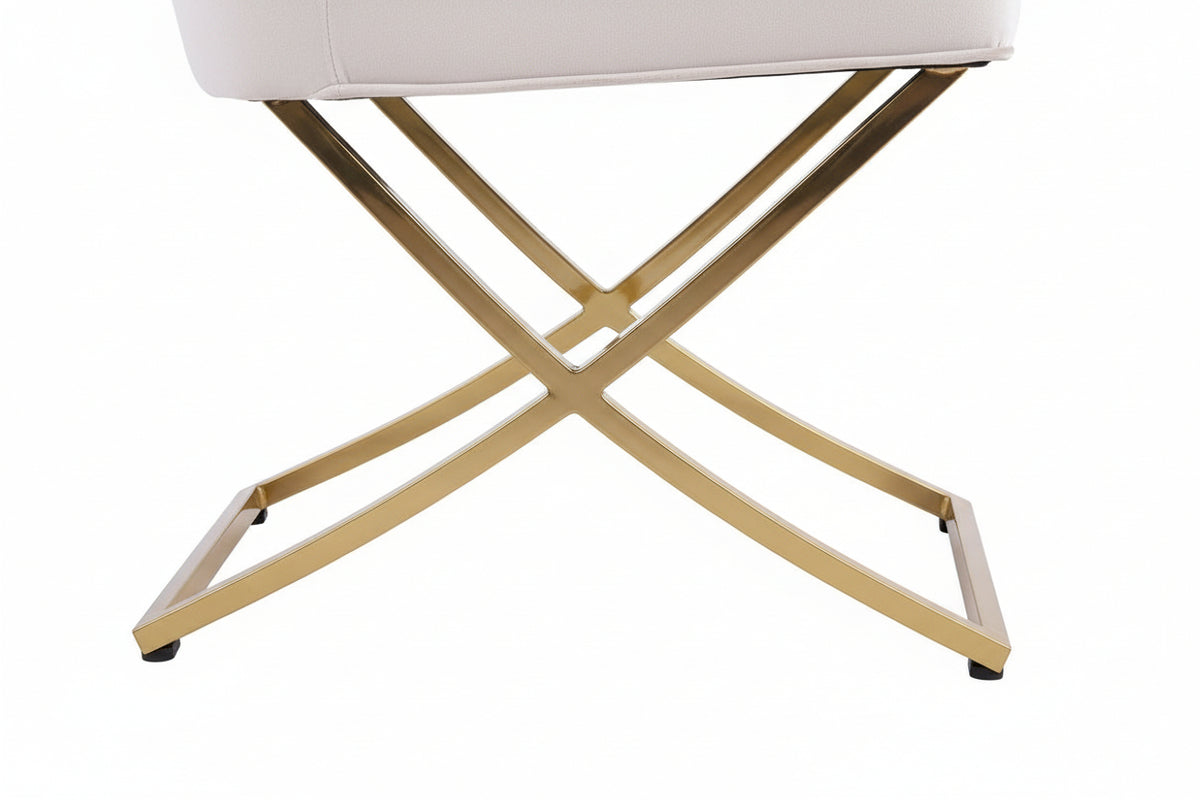 Lot 4 Chaises Salle à Manger Gabrielle Velours Beige Capitonné Pieds Gold