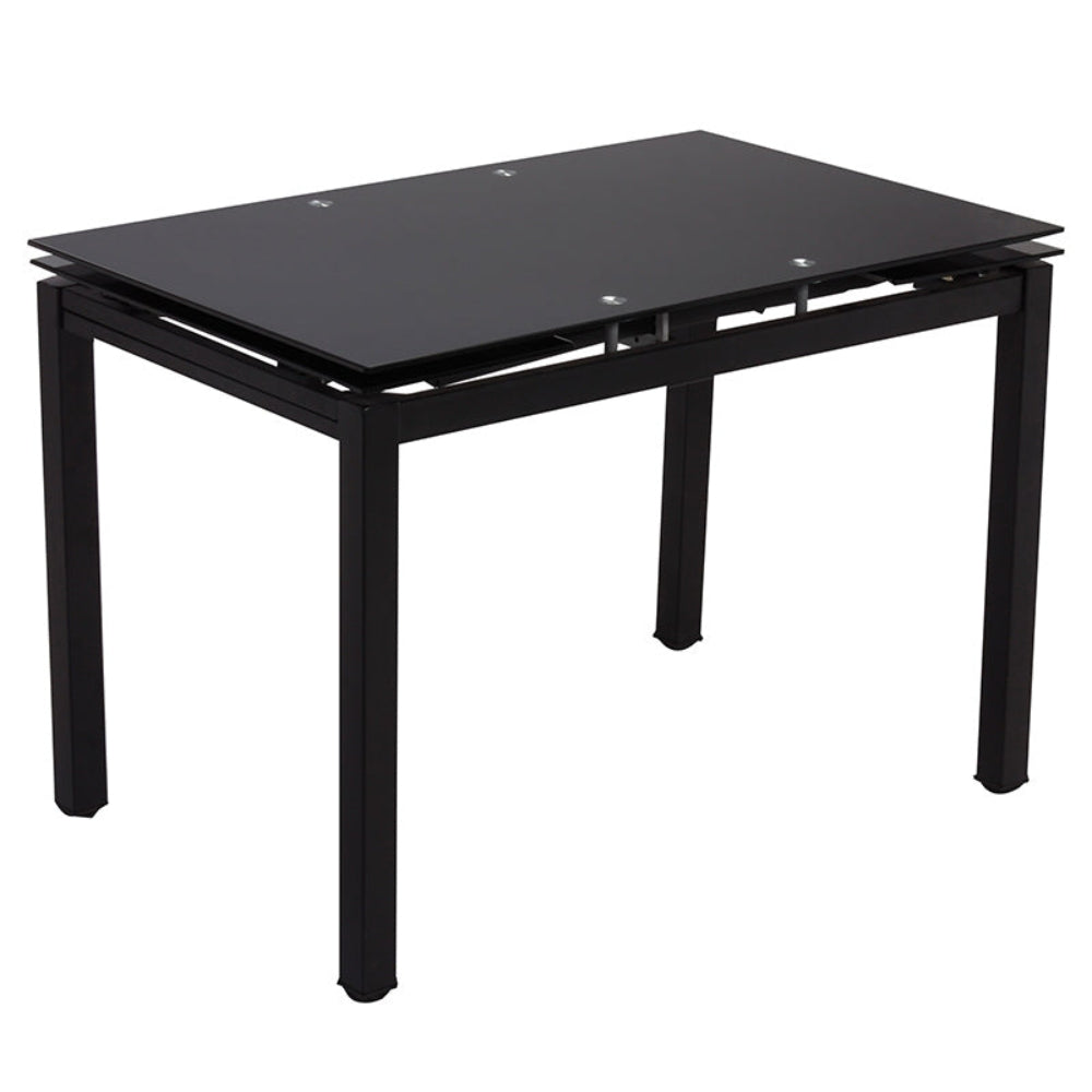 Table extensible en verre trempé noir 110/170 cm pieds métal – BORA #couleur_noir