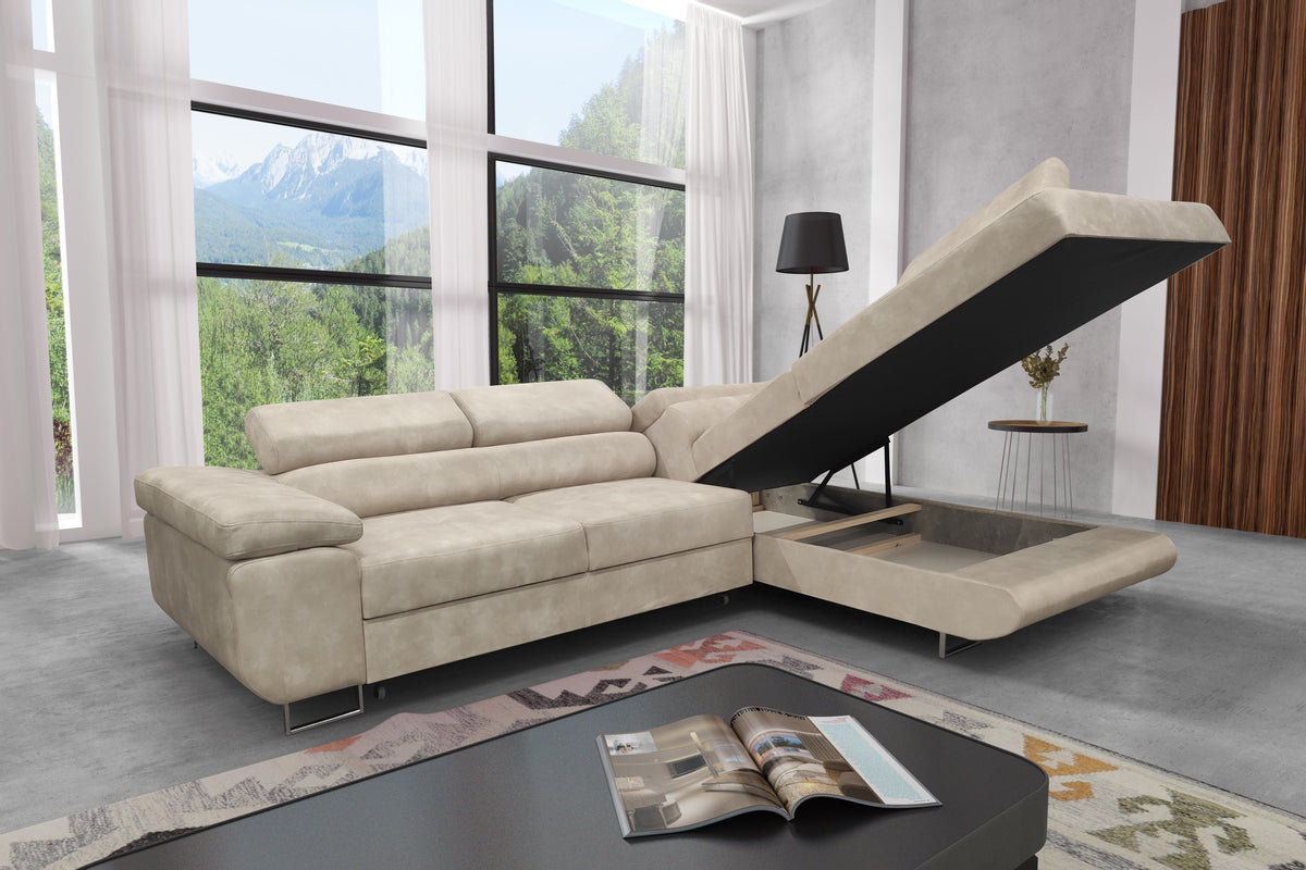 Canapé d’angle TOULOUSE Tissu Angle Droit 275x202 cm #couleur_beige