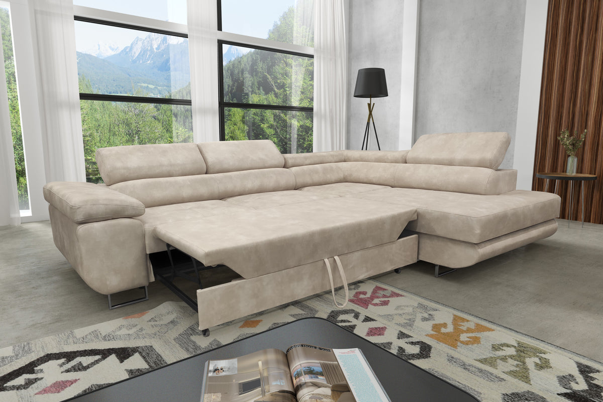 Canapé d’angle TOULOUSE Tissu Angle Droit 275x202 cm #couleur_beige