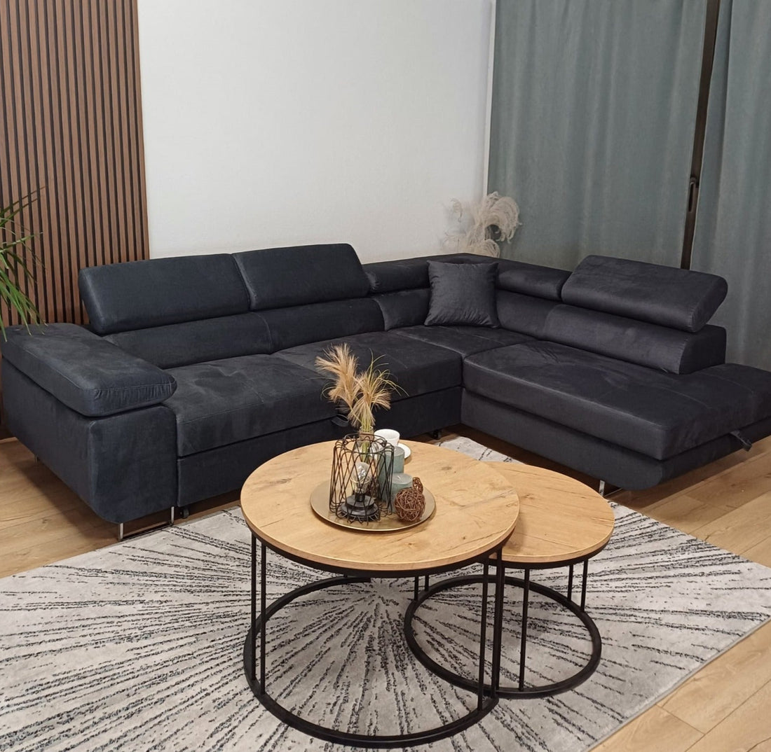 Canapé d’angle TOULOUSE Tissu Angle Droit 275x202 cm #couleur_anthracite