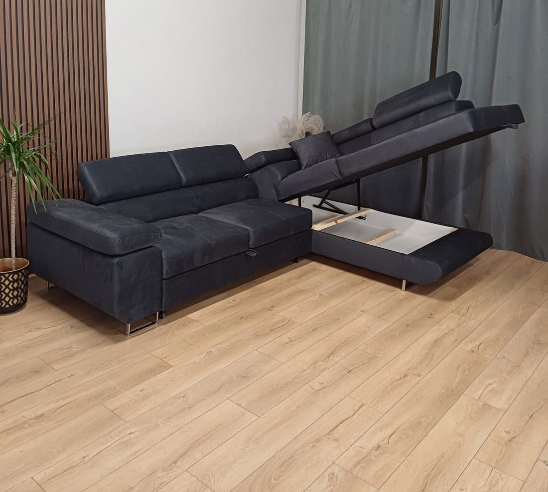 Canapé d’angle TOULOUSE Tissu Angle Droit 275x202 cm #couleur_anthracite