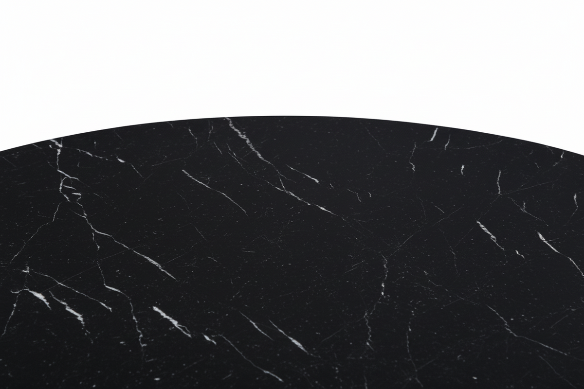 Table Basse DELUXE Ronde Plateau Verre Trempé Marbré Noir Structure Chrome D100x45cm