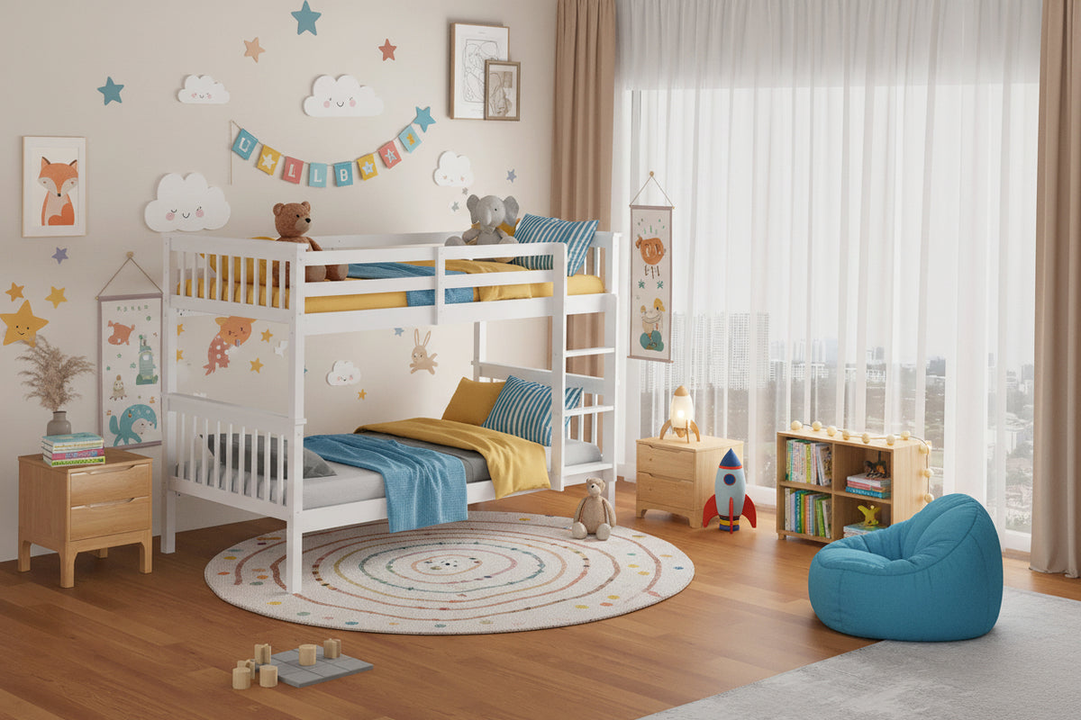 Lit superposé 1+1 BATNA en Bois 90x190 cm #couleur_blanc