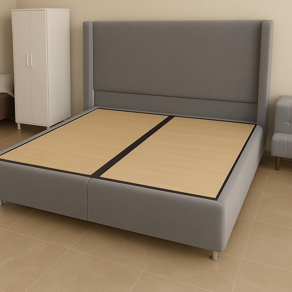 Lit coffre COCO velours 140x190 cm avec planche en bois #couleur_velours_gris