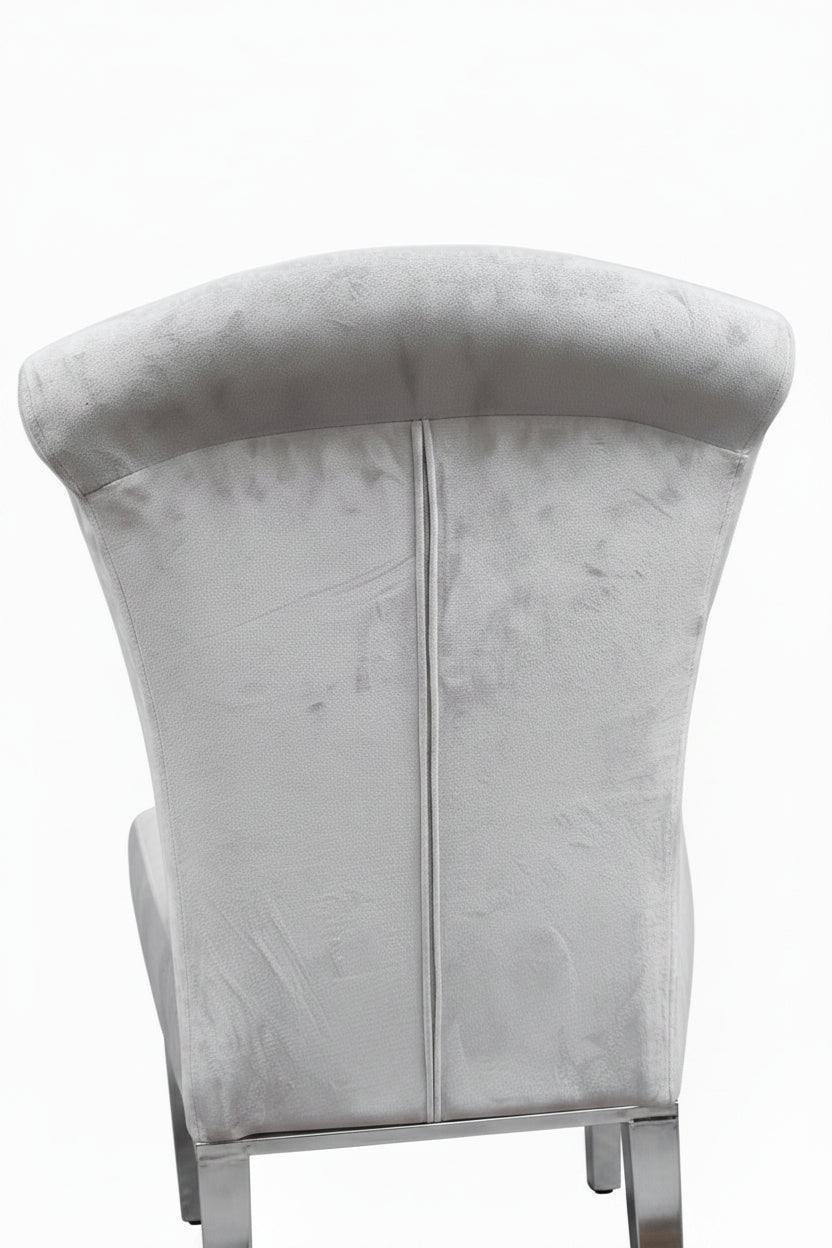 Ensemble Table à manger 150cm Marbré + 6 Chaises Velours Gris Pieds Chromés #couleur_gris