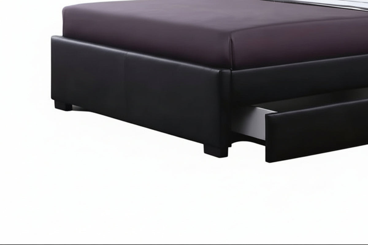 Lit adulte 160x200 cm noir avec tiroirs LED sommier inclus