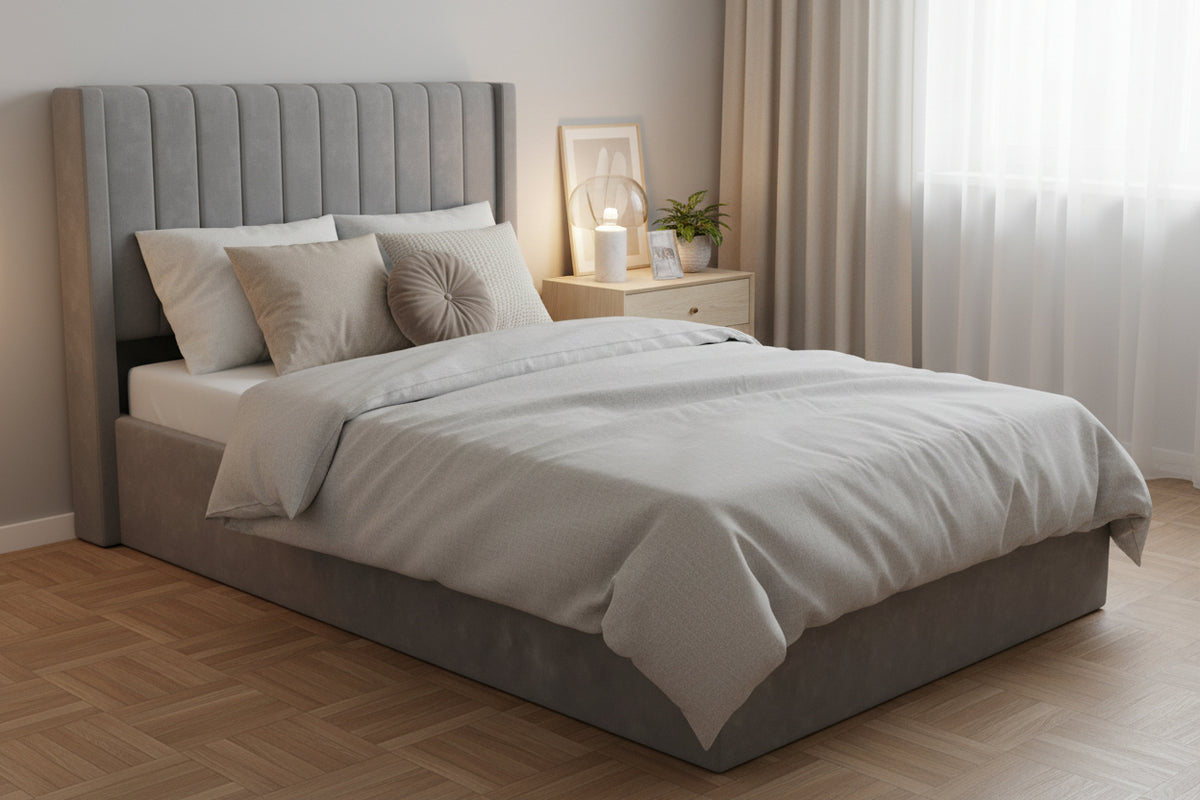 Lit coffre 90x190 velours gris sommier inclus - CAMILLE #couleur_gris