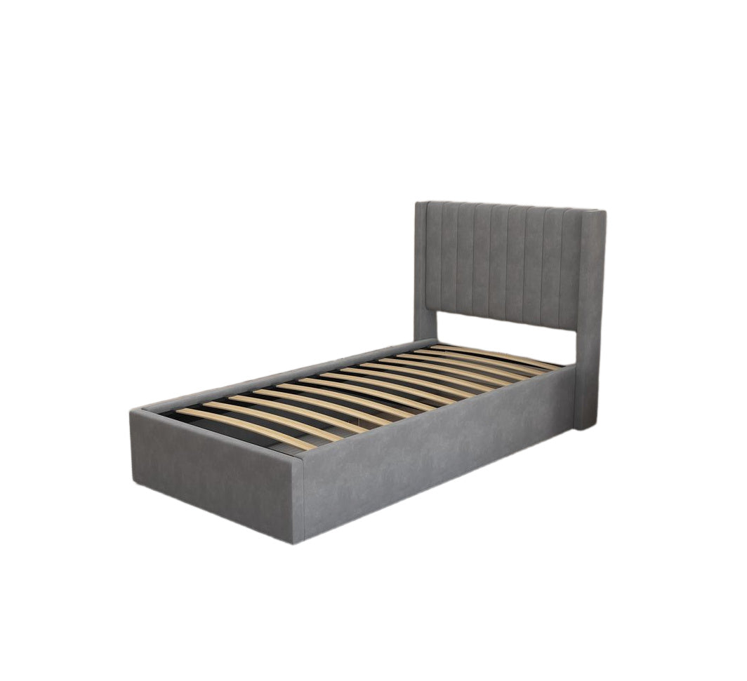 Lit coffre 90x190 velours gris sommier inclus - CAMILLE #couleur_gris