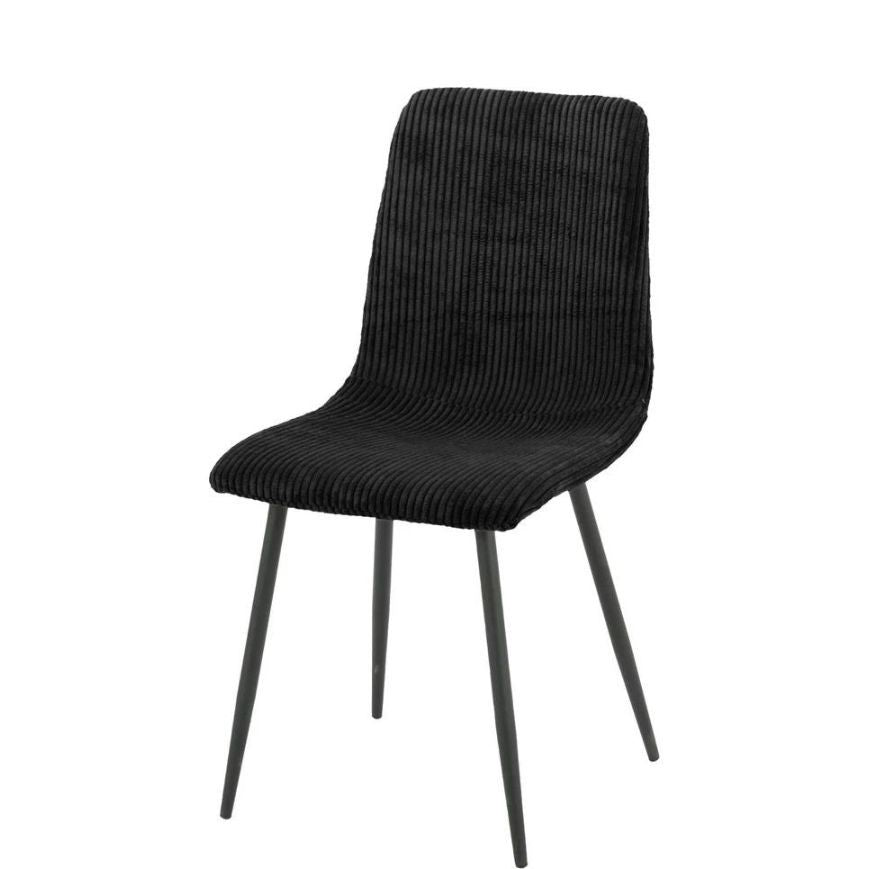 Lot 4 Chaises Salle à Manger Bobby Velours Côtelé Noir Pieds Métal Noir 52x44x87cm