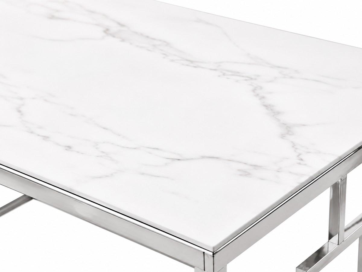 Table basse SOPHIE  pieds Chromé plateau en marbré blanc  120 cm