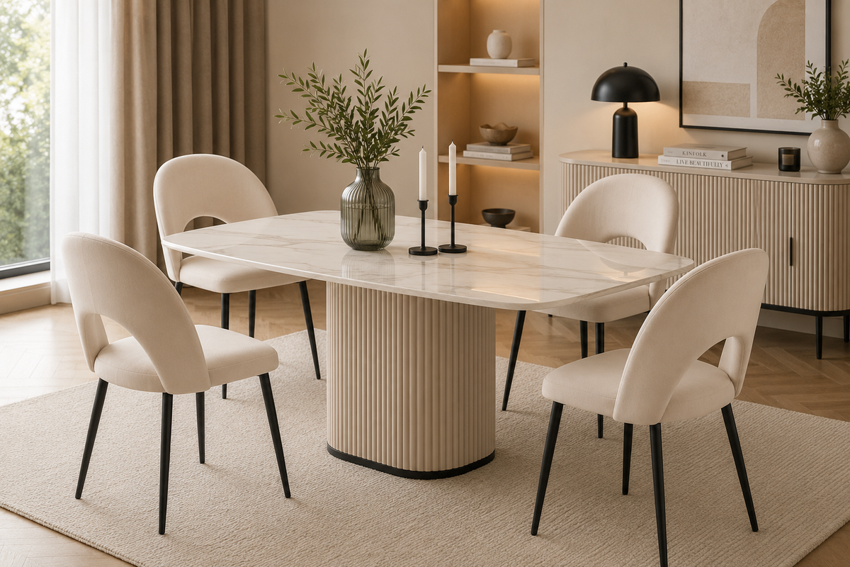Lot de chaises TEDDY métal noir velours #couleur_beige