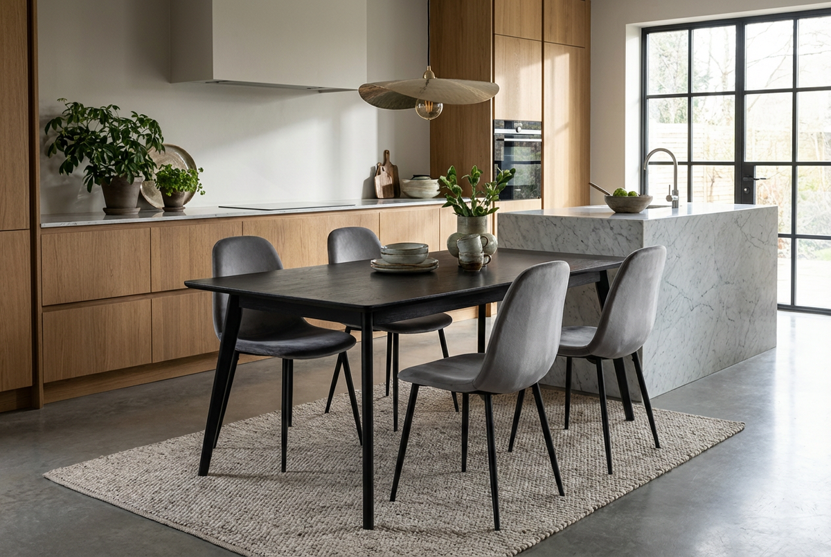 Lot de 4 chaises scandinaves velours anthracite pieds métal noir 43,5x40x87cm