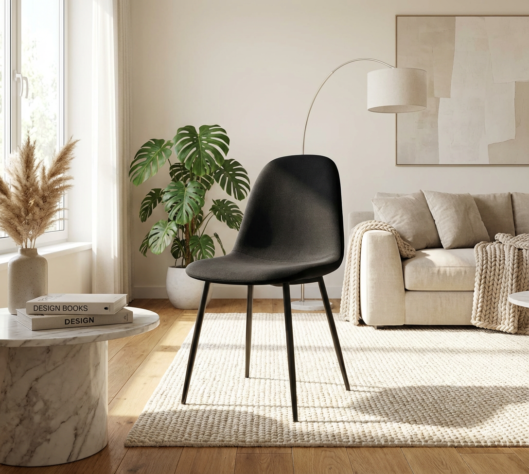 Lot de 4 chaises scandinaves velours noir pieds métal noir 43,5x40x87cm
