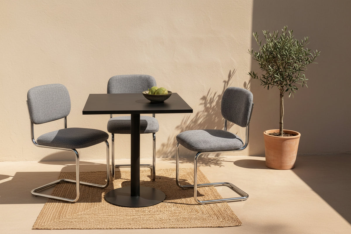 Lot de 4 chaises salle à manger tissu anthracite, pied chrome - ARC
