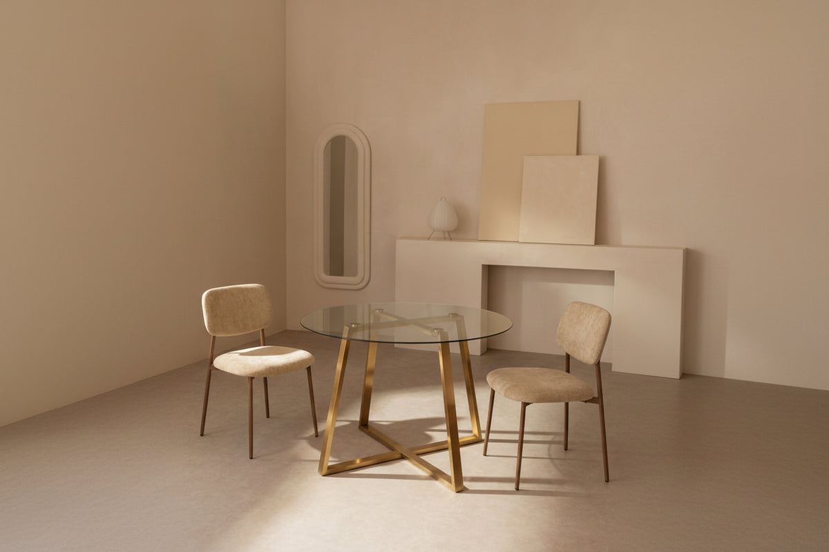 Lot de 4 Chaises – Piètement Effet Noyer & Tissu Sable | Style Contemporain