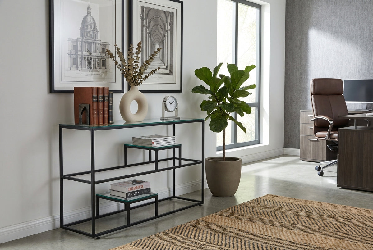 Console métal plateau transparent 120x40x78 cm ROMY