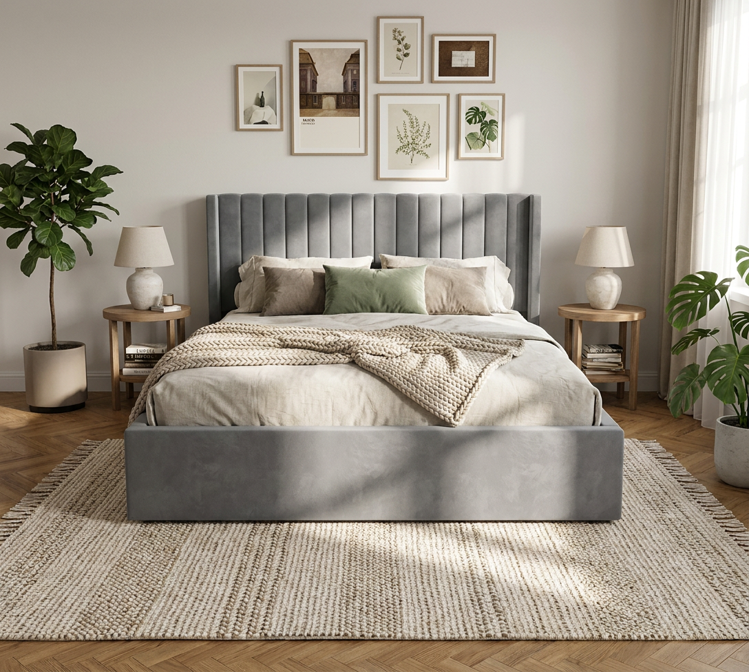 Lit Coffre 160x200 – Velours Gris Sommier Inclus #couleur_gris