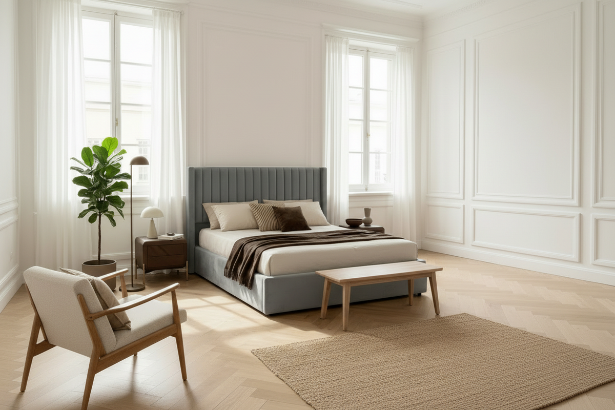 Lit Coffre 160x200 – Velours Gris Sommier Inclus #couleur_gris