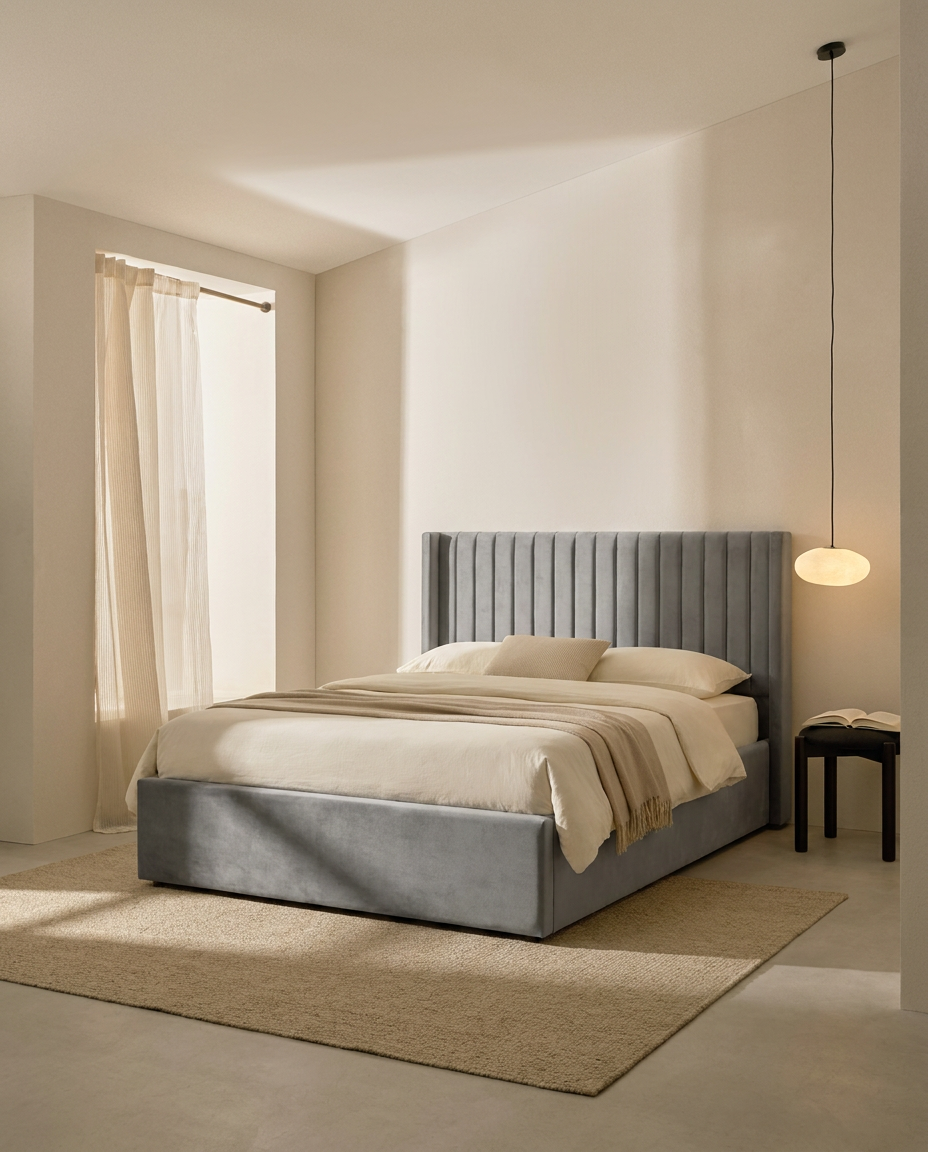 Lit Coffre 180x200 – Velours Gris Sommier Inclus #couleur_gris