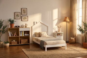 Lit enfant cabane en pin massif blanc 90x190 cm avec sommier MONTEIRO