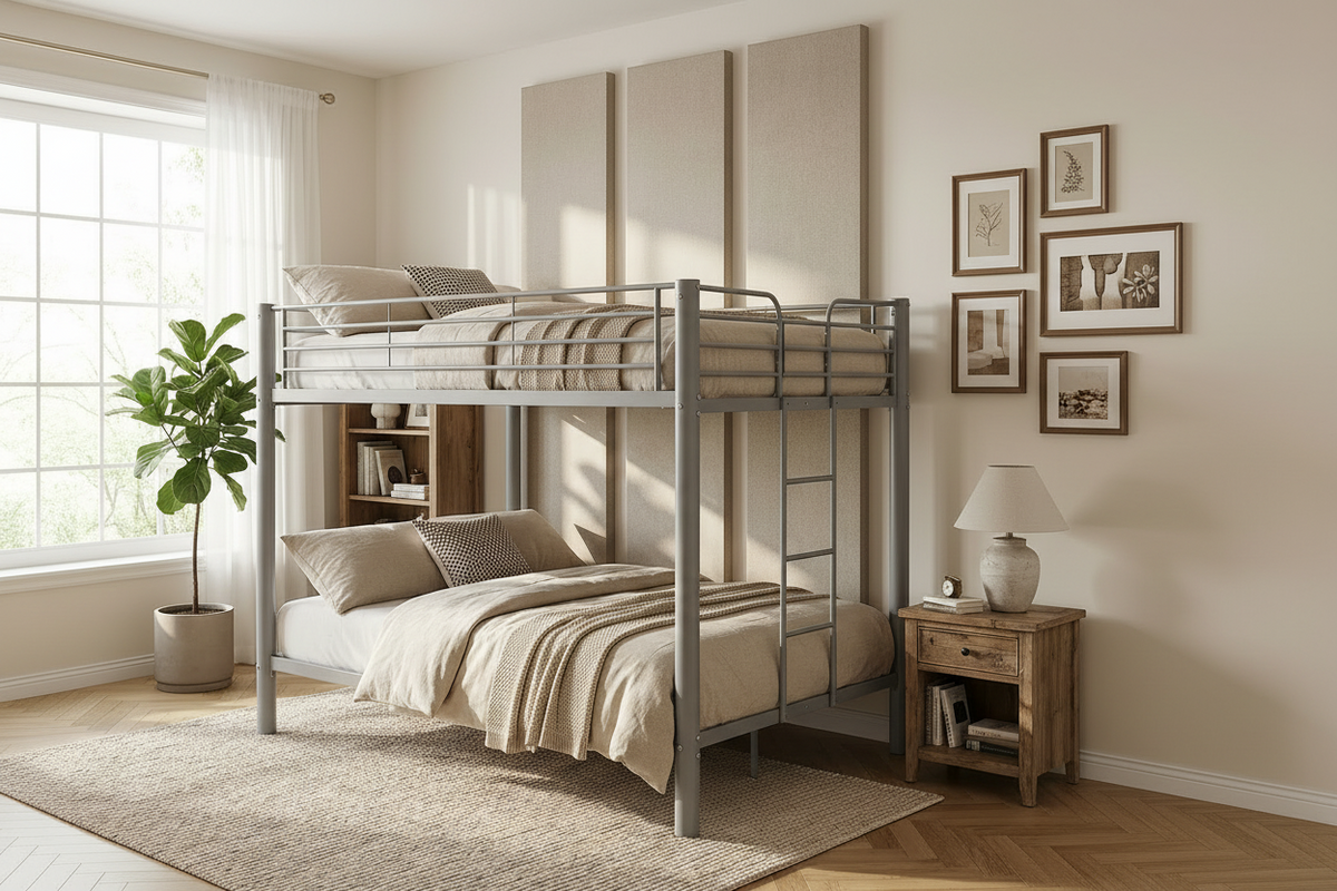 Lit superposé 4 personnes métal gris 140x190 cm sommier inclus COLOSSE