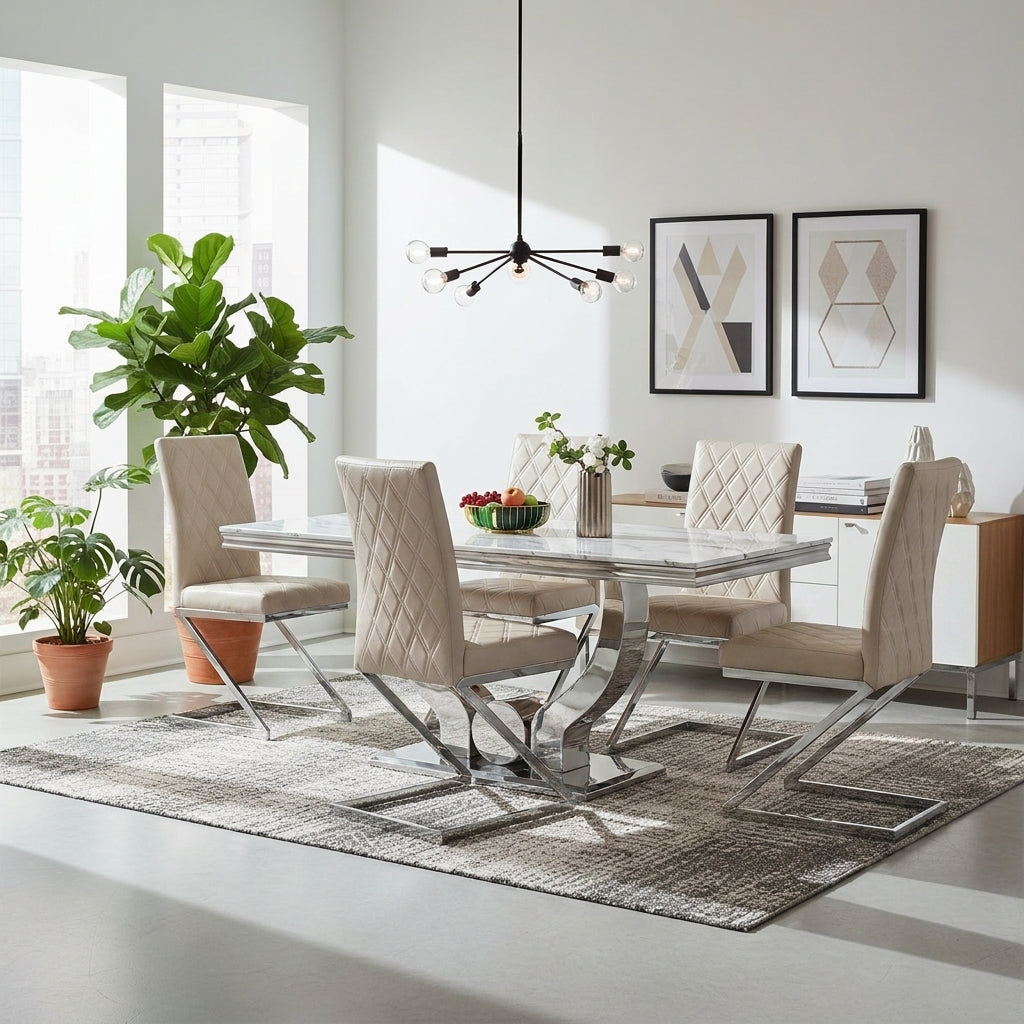 Table à Manger TROFY 180 cm effet marbré blanc