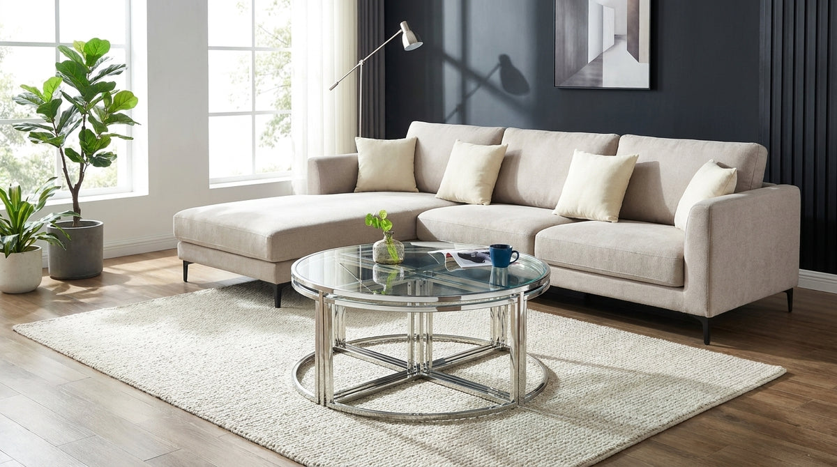 Table basse ronde verre chromé 90 cm modulable gigognes salon - ELVE