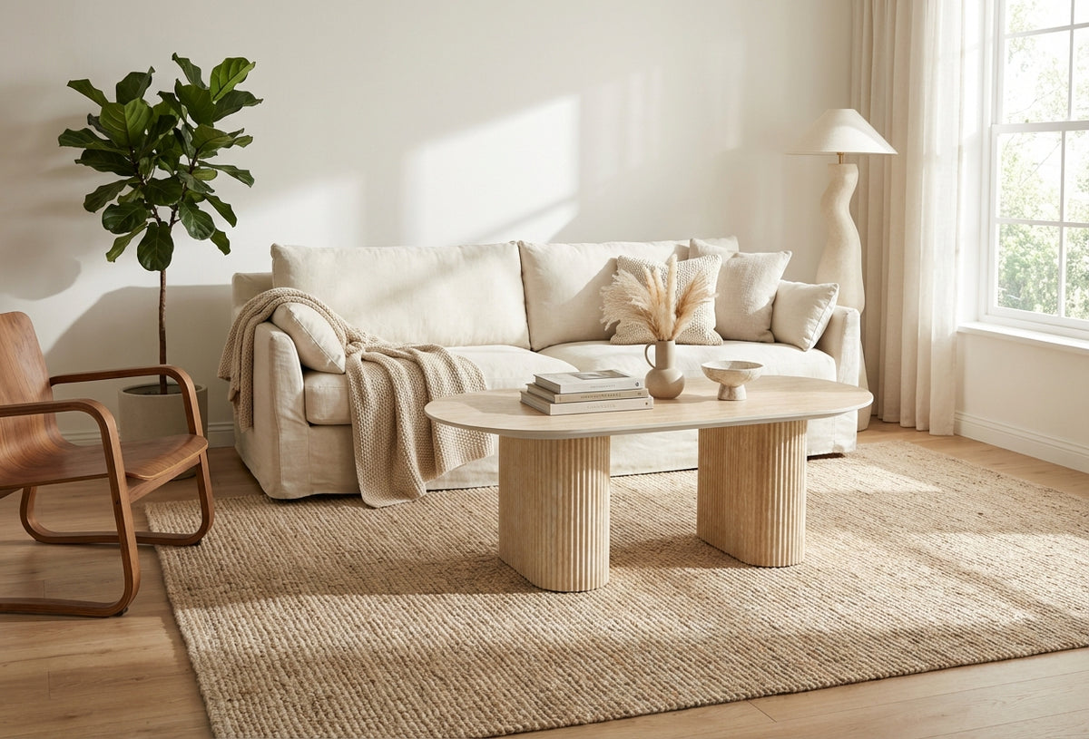 Table basse céramique effet travertin 120x60 cm